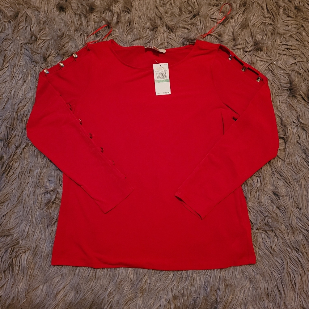 Michael Kors Scarlet Red Ladder Stone Blouse